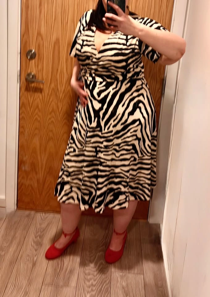 Flattering Zebra Print Wrap Dress XL Fits 14-16 A-Line Midi - photo 3