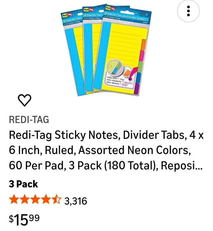 Redi-Tag Sticky Notes with Divider Tabs 3 Pack