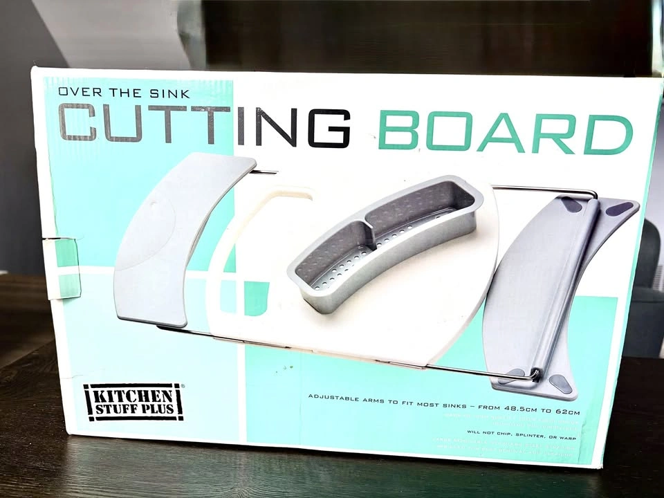 Adjustable Over Sink Cutting Board w/ Strainer