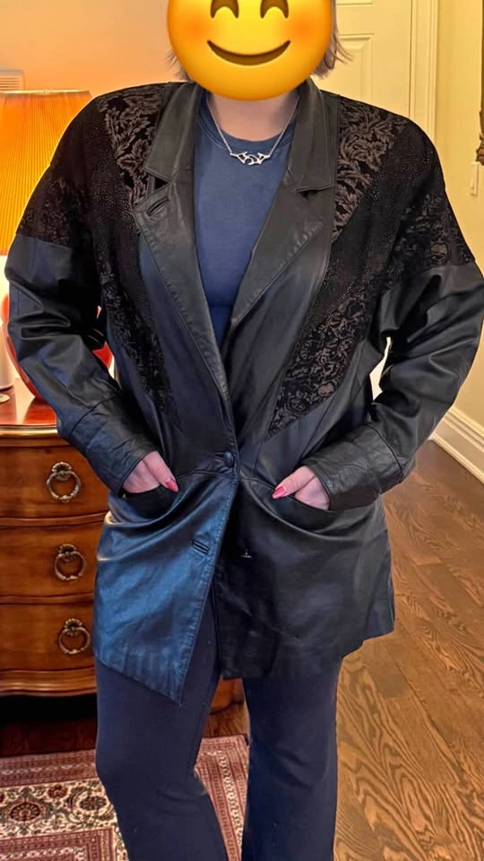 Vintage 80s Leather Blazer Jacket with Brocade Panels
