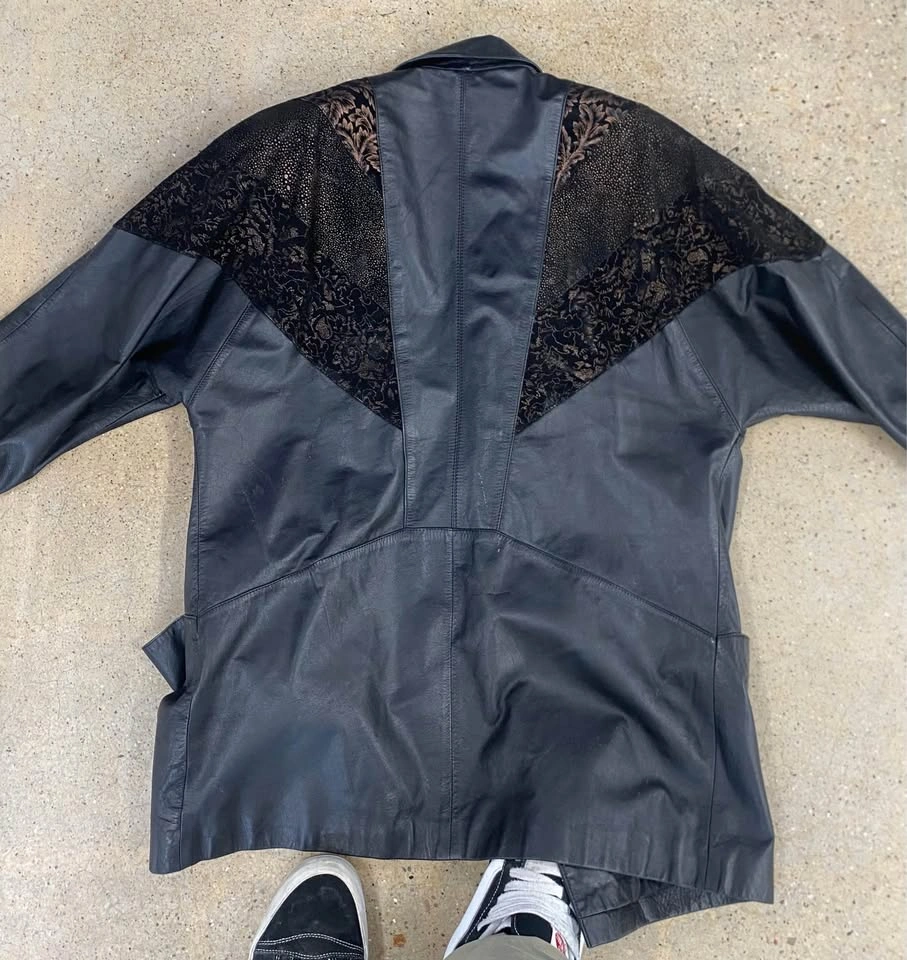 Vintage 80s Leather Blazer Jacket with Brocade Panels - photo 4
