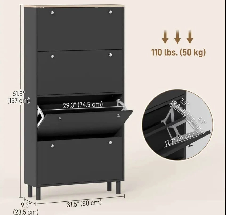Brand new Slim Black Shoe Cabinet w Multiple Compartments - photo 2