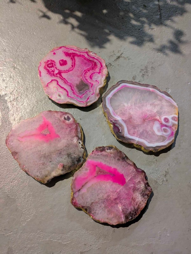 Pink Agate Coasters with Gilded Edges - Set of 4