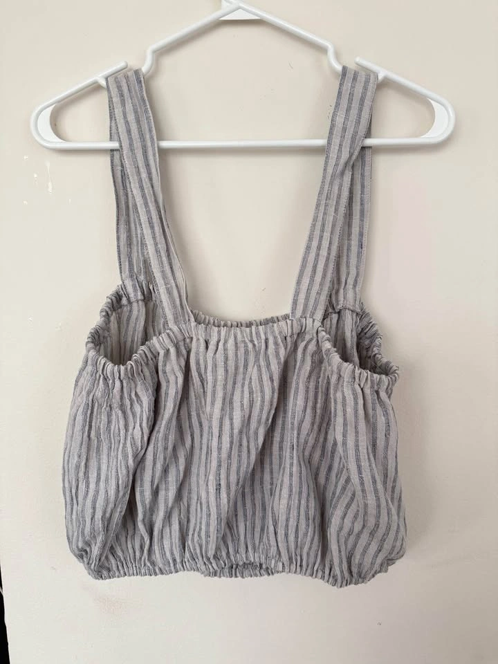 Women's HoneyBea Shop Blue/White Striped Linen Cropped Top - L - photo 3