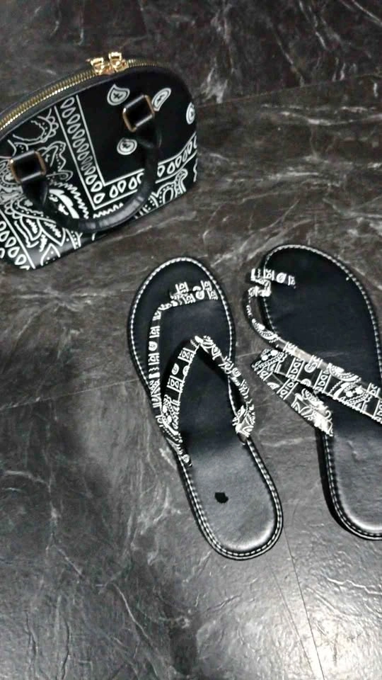 Black Paisley Sandals and Bag