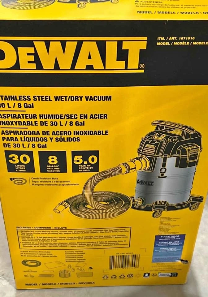 DeWalt 30 L/8 Gal Stainless Steel Wet/Dry Vacuum