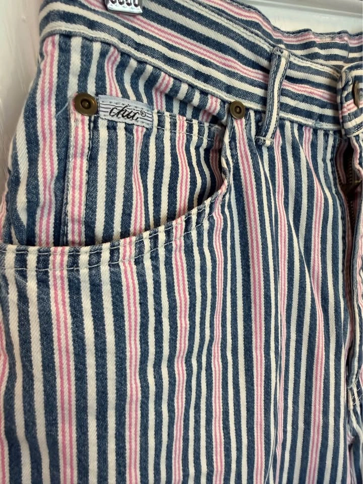 Women's Size 12 80s Chic Pink White Blue Pinstripe High Waist Mo - photo 4