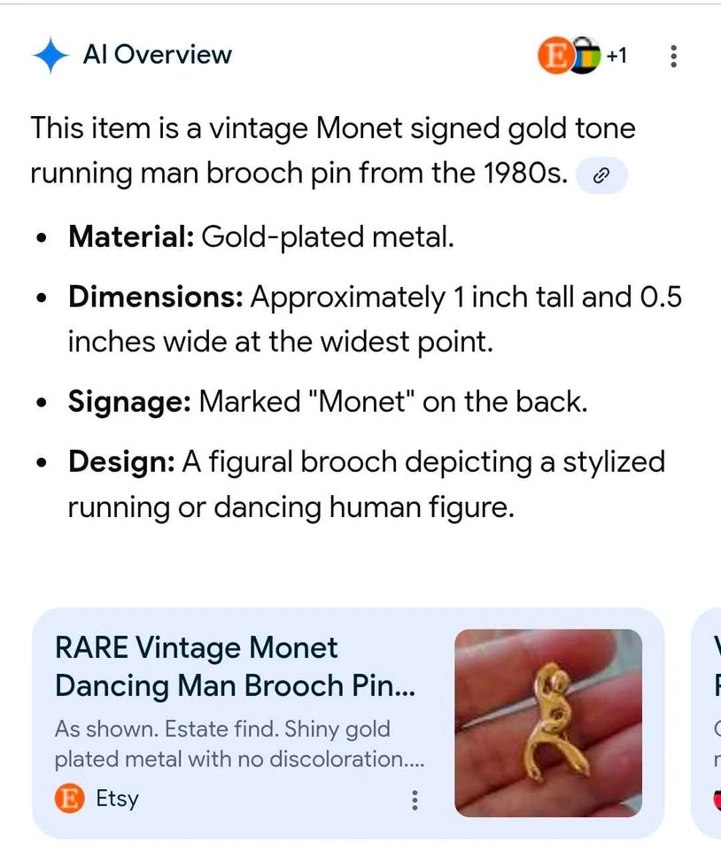 Vintage Monet Running Man Brooch Pin - photo 3
