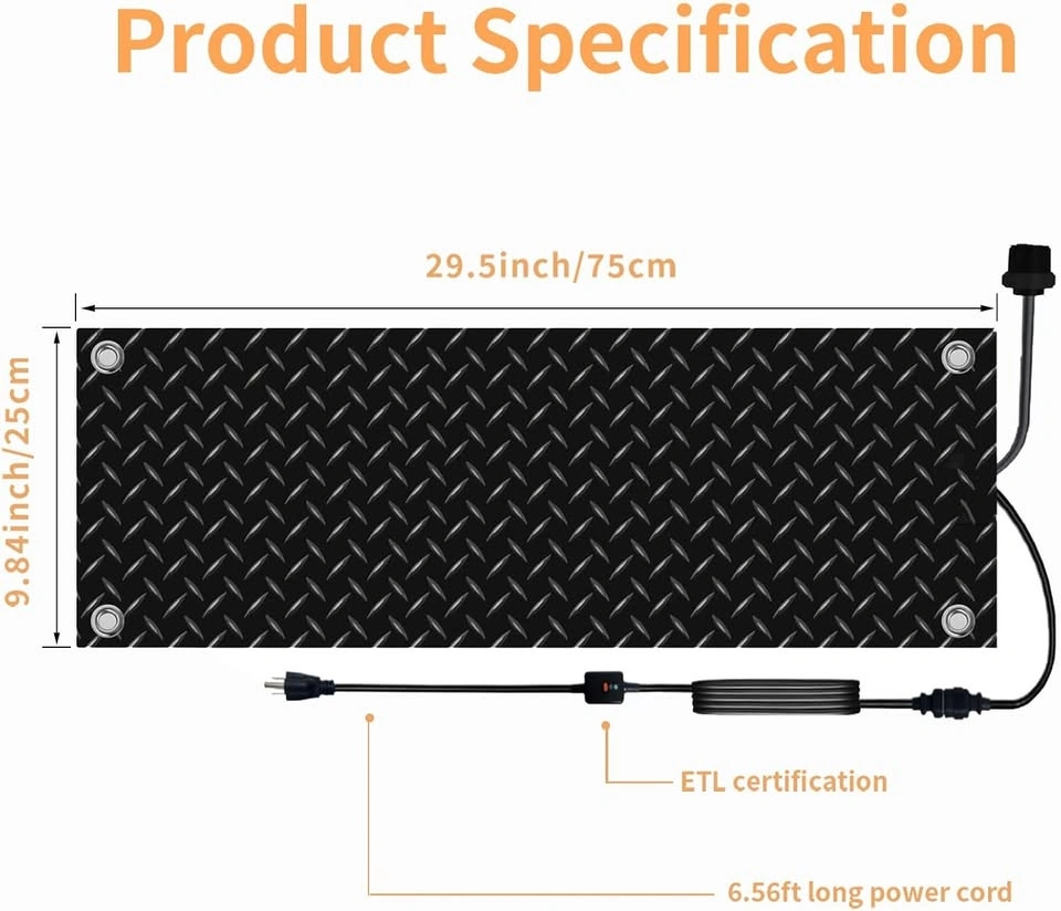 New! Anti-Slip Heated Walkway Mat with Power Cord (9.8" x 29.5")