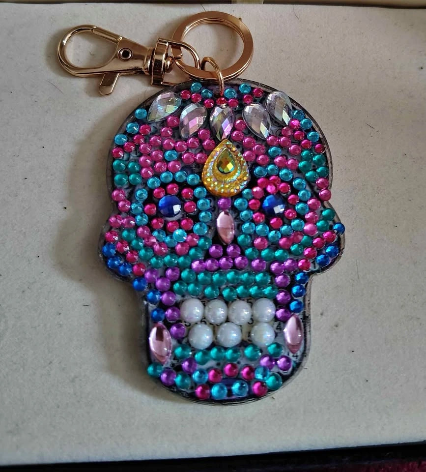 Handmade 2 Sided Multi colored RHINESTONE SKULL CANDY BAG CHARM