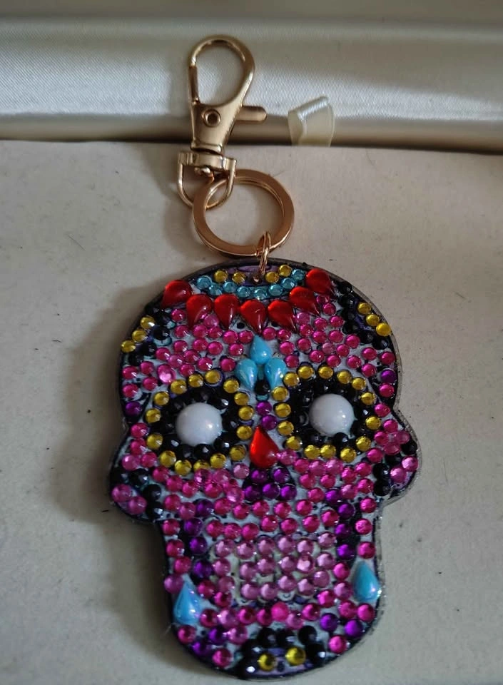 Handmade 2 Sided Multi colored RHINESTONE SKULL CANDY BAG CHARM - photo 2