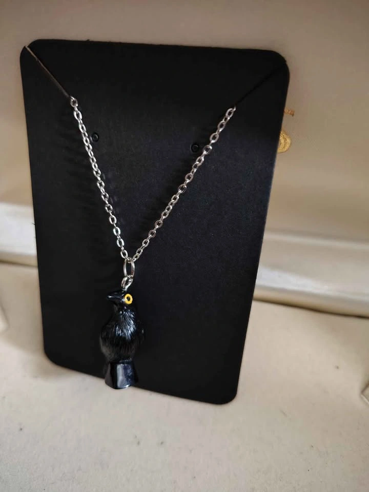 Handmade Gothic Crow Necklace Earring Set - photo 4