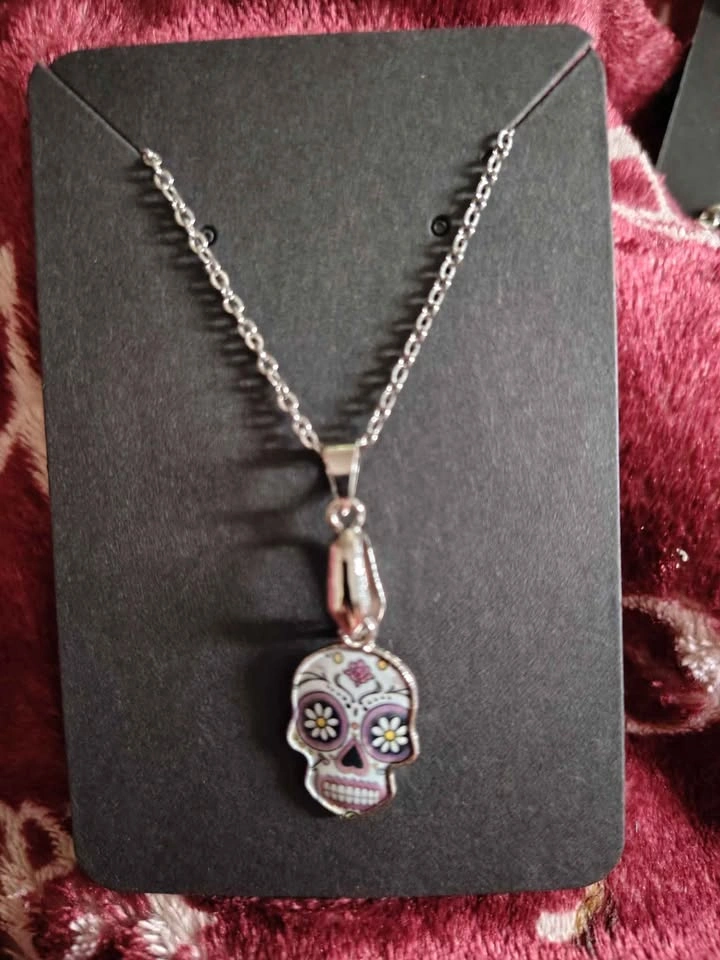 HANDMADE Day of The Dead Skull Candy Necklace Pendant - photo 3