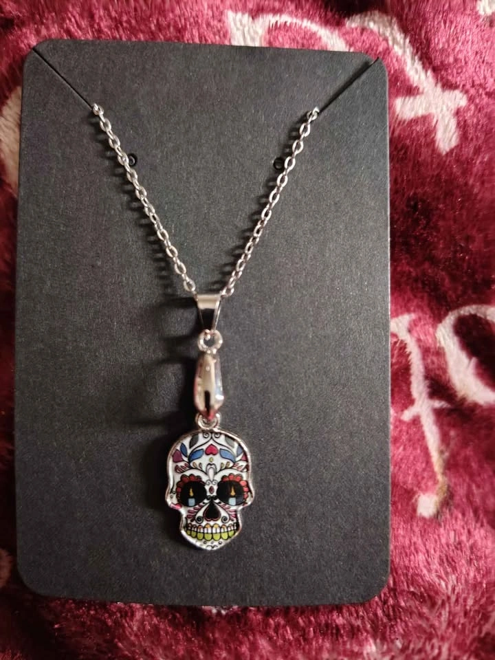 HANDMADE Day of The Dead Skull Candy Necklace Pendant - photo 4
