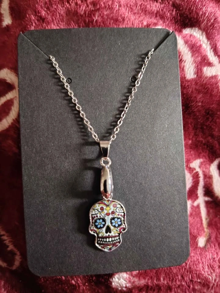 HANDMADE Day of The Dead Skull Candy Necklace Pendant - photo 5