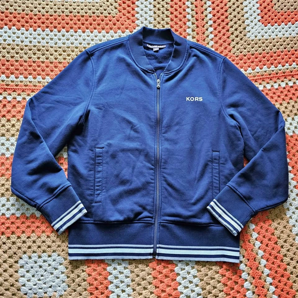Men's M Michael Kors Navy Varsity Stripe Fleece Bomber Jacket