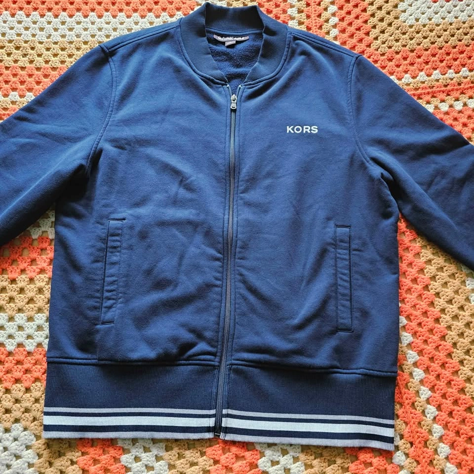 Men's M Michael Kors Navy Varsity Stripe Fleece Bomber Jacket - photo 2