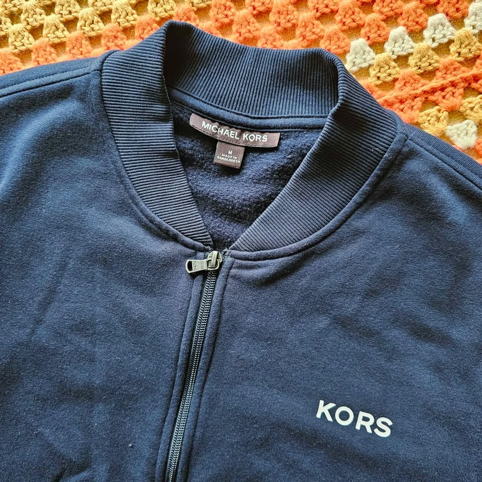 Men's M Michael Kors Navy Varsity Stripe Fleece Bomber Jacket - photo 3