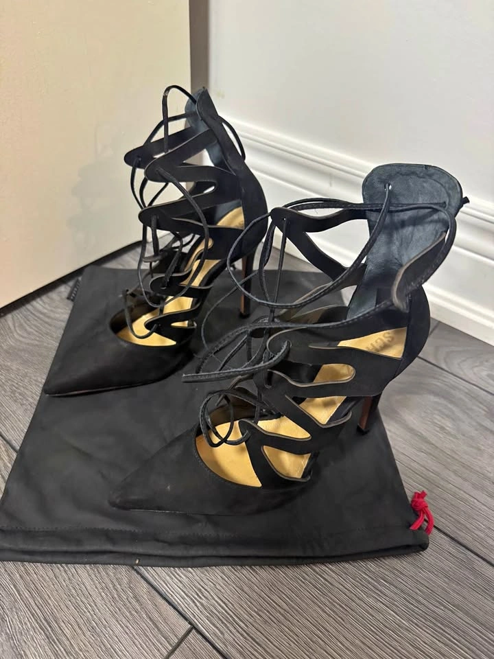 Schutz Black Suede Lace Up Heels Size:8