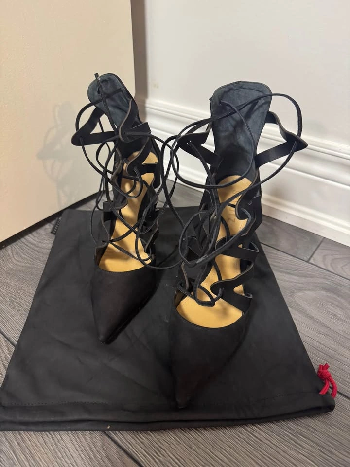 Schutz Black Suede Lace Up Heels Size:8 - photo 2
