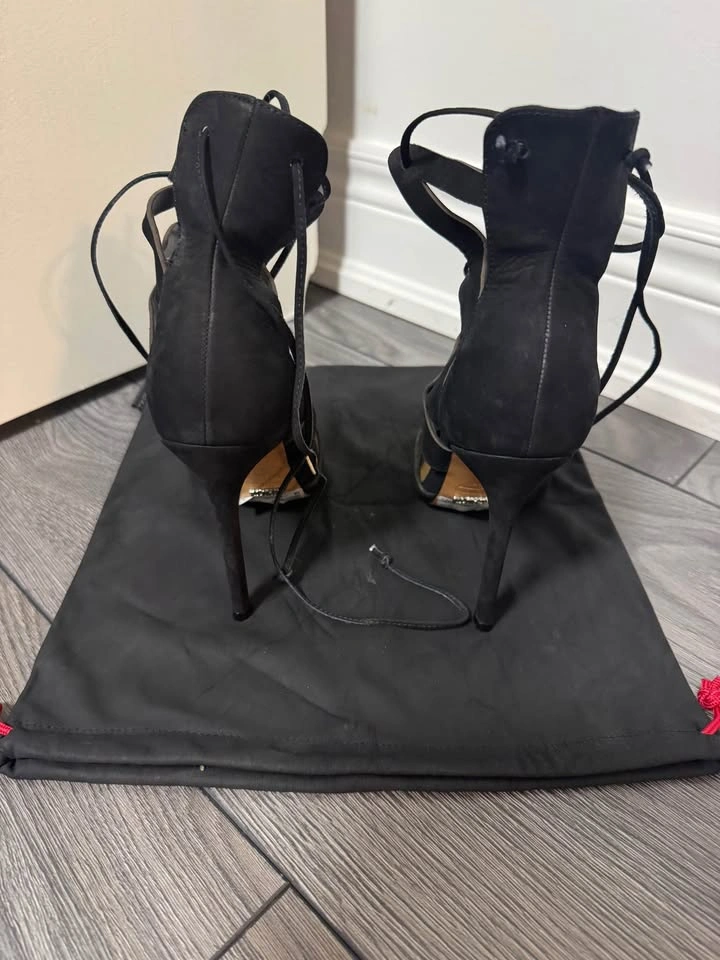Schutz Black Suede Lace Up Heels Size:8 - photo 3