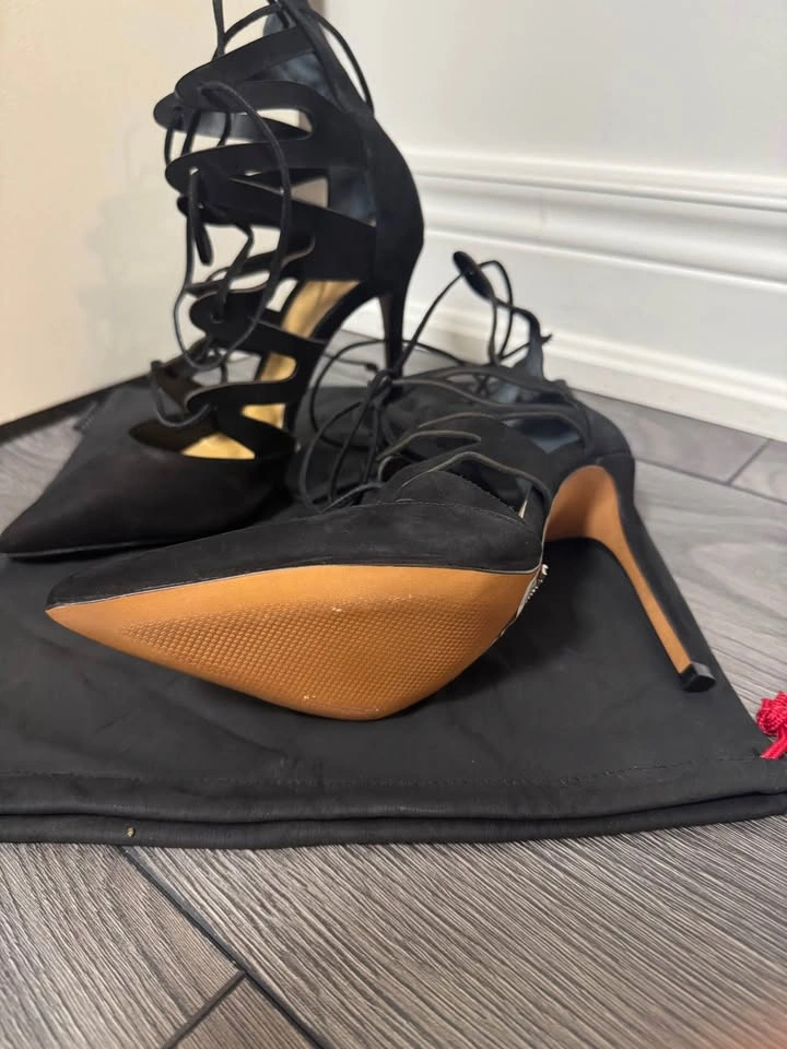 Schutz Black Suede Lace Up Heels Size:8 - photo 4