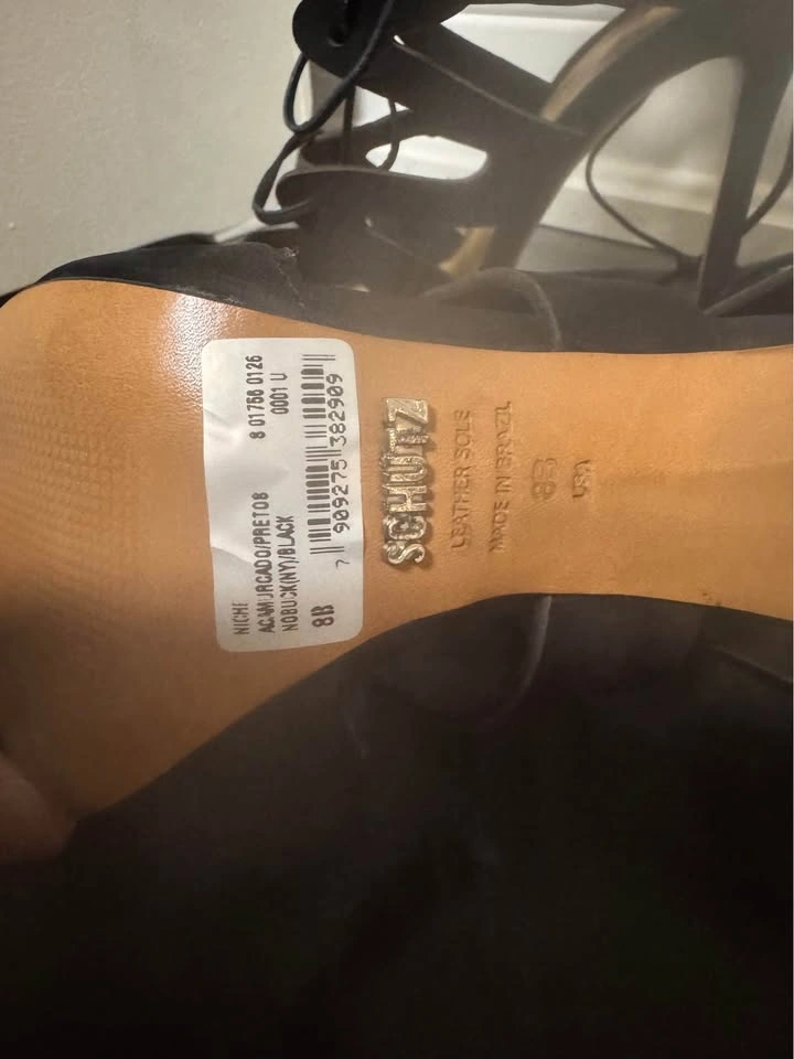 Schutz Black Suede Lace Up Heels Size:8 - photo 5