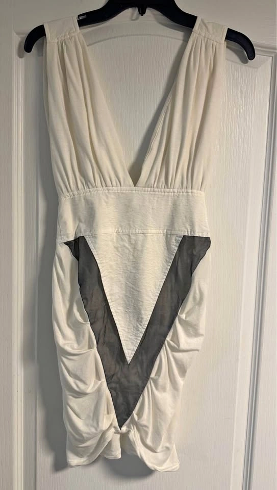 Stolen Girlfriends Club White V-neck Mesh Ruched Dress UK6