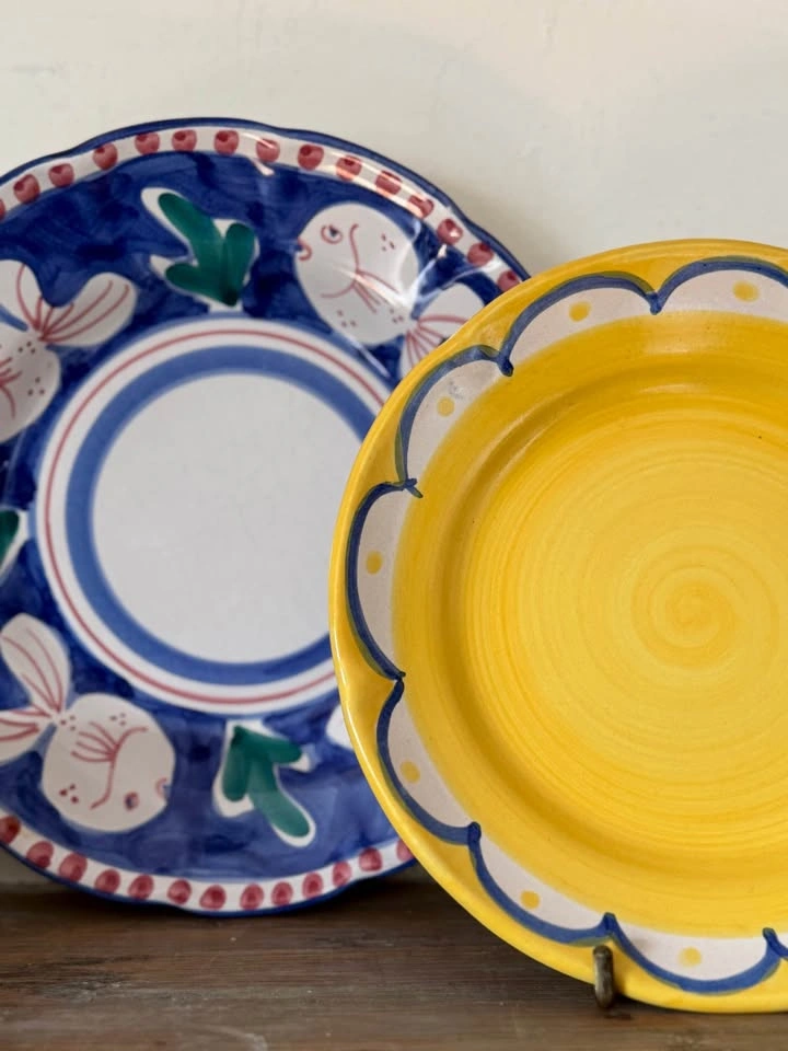 Solimene Vietri Italy Hand-Painted Scalloped Plate - Yellow Swir - photo 3
