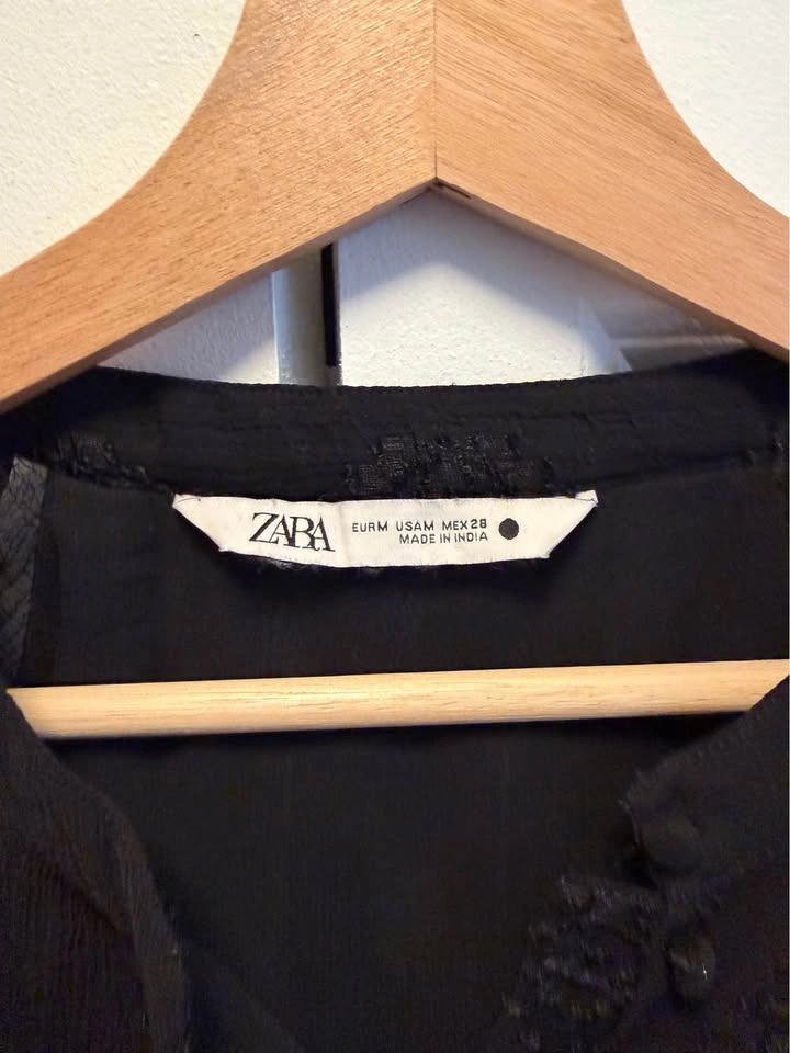 Zara Sheer Black Embroidered Top - photo 2