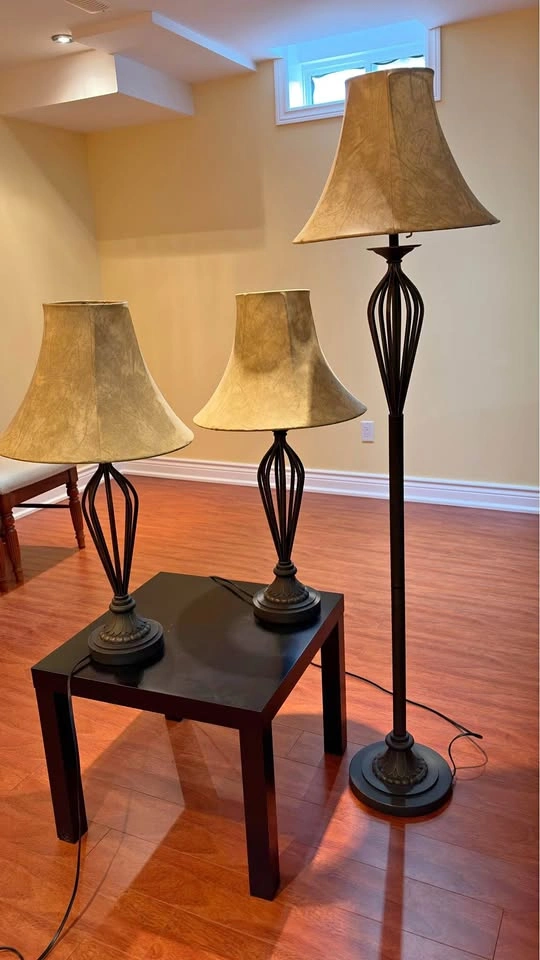 3-Piece Bronze Cage Lamp Set