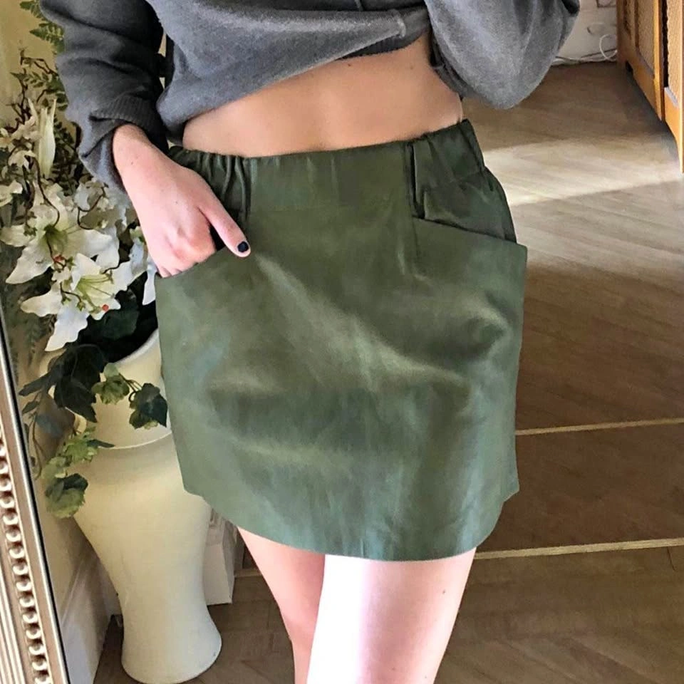 Zara Olive Green Faux Leather Skirt - Large