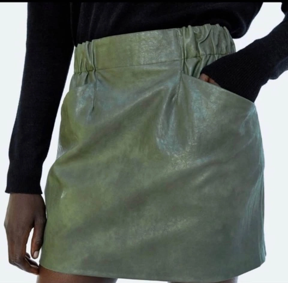 Zara Olive Green Faux Leather Skirt - Large - photo 2
