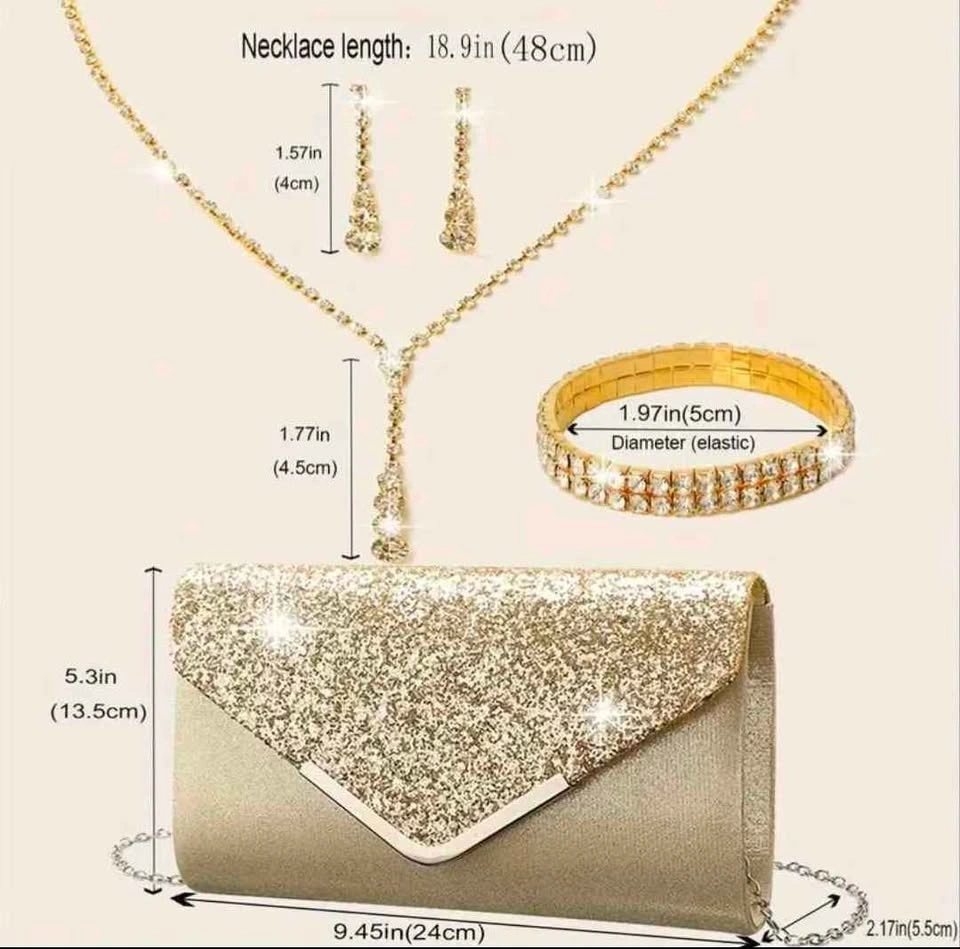 Brand new gold glittery party bag with jewelry combo (firm price - photo 2