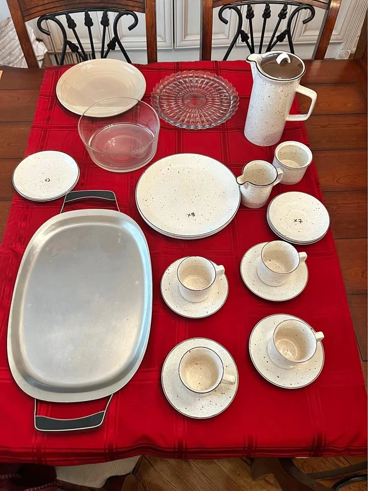 Serving dishes clay, stainless steel and crystal