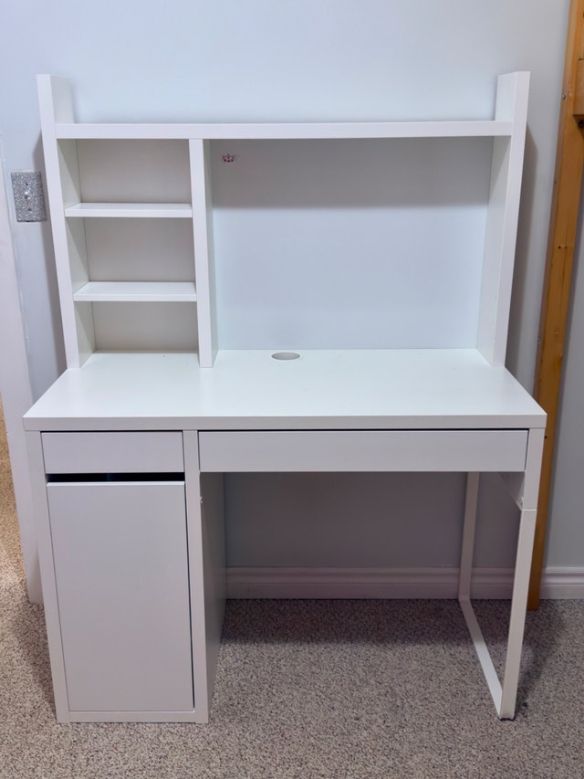 White Student Desk w/ 2 Drawers, Shelves and Storage Cabinet