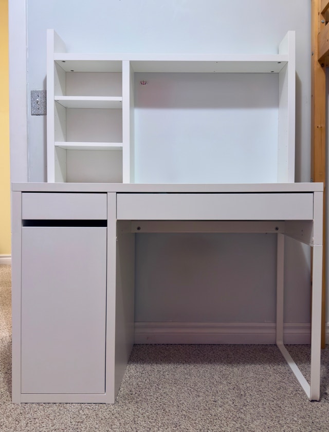 White Student Desk w/ 2 Drawers, Shelves and Storage Cabinet - photo 2