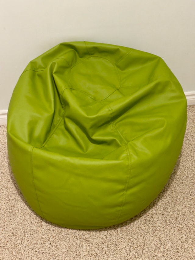 Green Vinyl Beanbag Chair, Approx. 3' in Diameter
