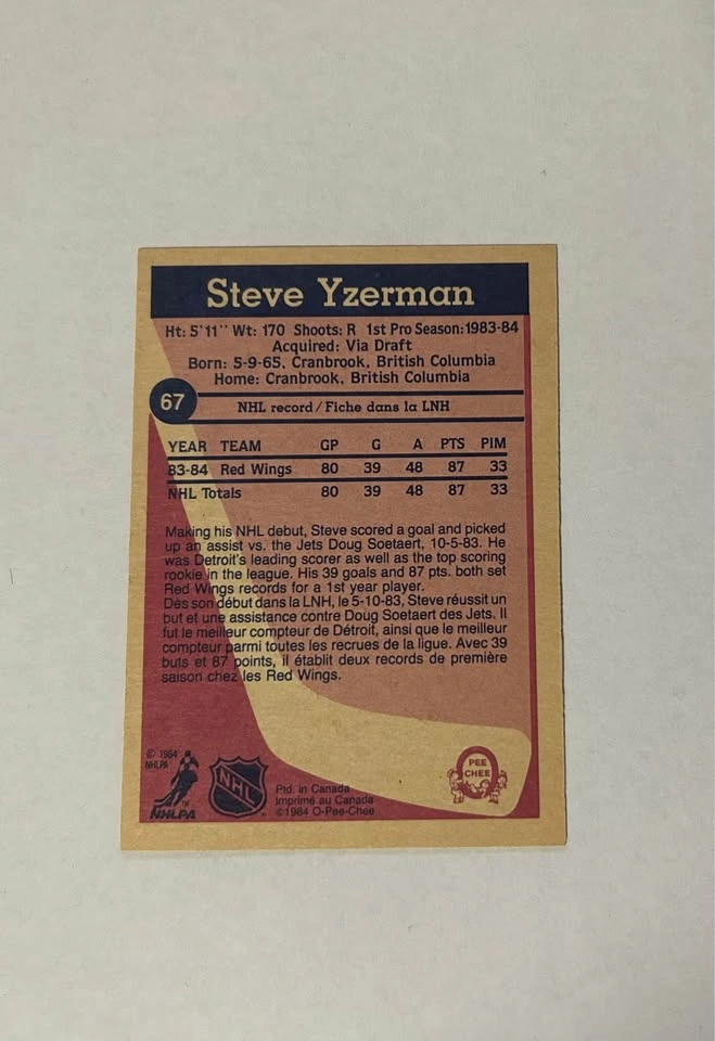 1984-85 O-Pee-Chee Steve Yzerman Rookie Card - Detroit Red Wings - photo 2