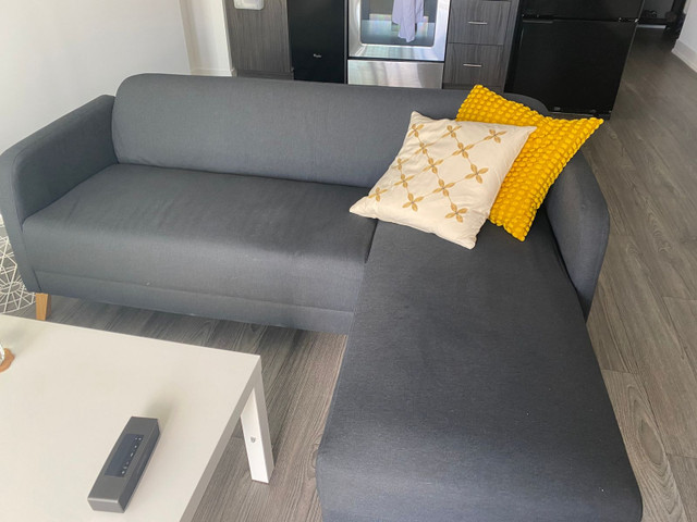 Dark Grey L-shaped Couch (IKEA - LINANÄS) + white coffee table - photo 2