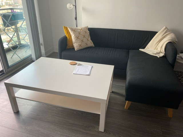 Dark Grey L-shaped Couch (IKEA - LINANÄS) + white coffee table - photo 4