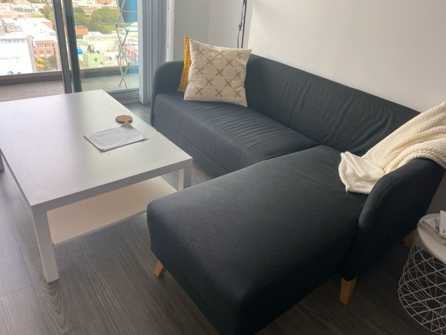 Dark Grey L-shaped Couch (IKEA - LINANÄS) + white coffee table - photo 5