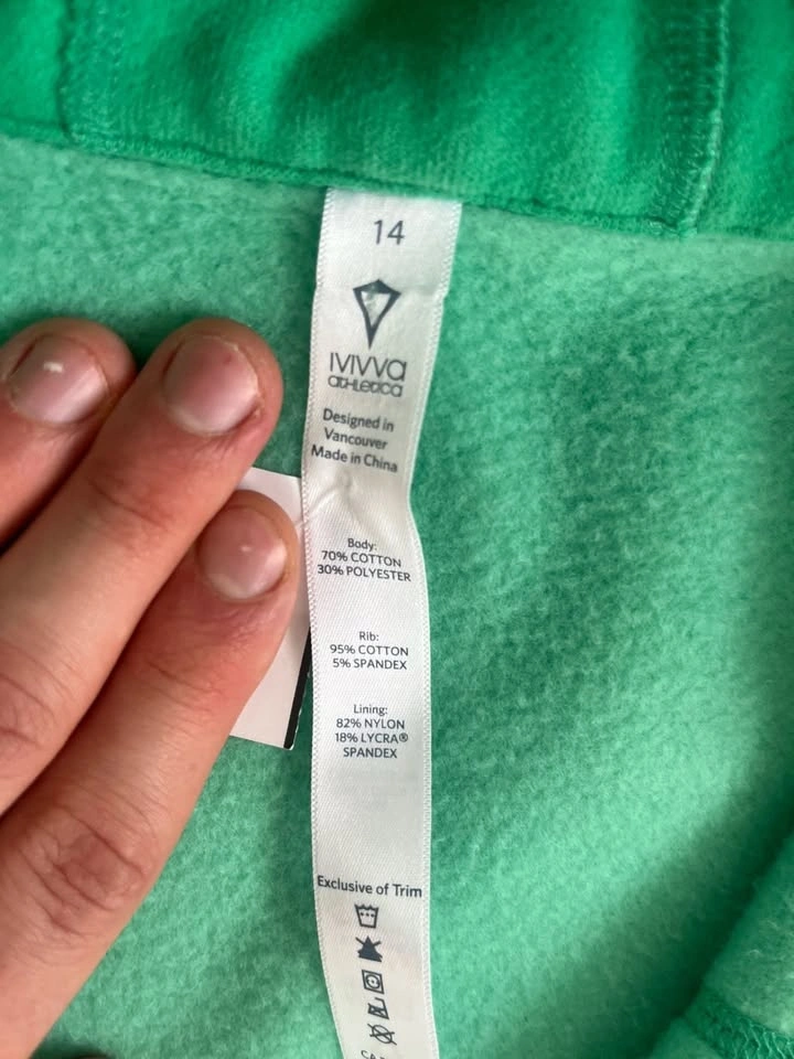 Ivivva Athletica Girls Green Zip Up Hoodie Size 14 - photo 2