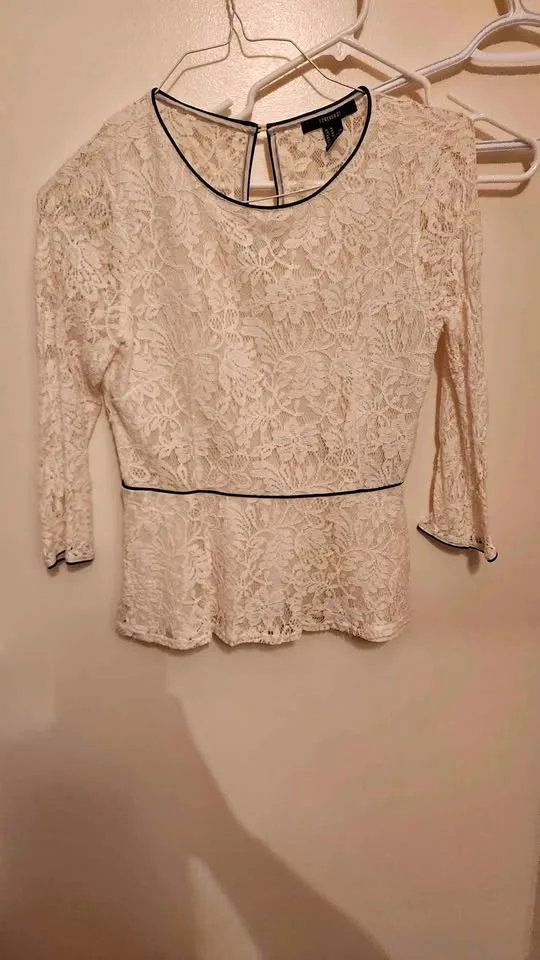 White lace peplum top (M) thumbnail