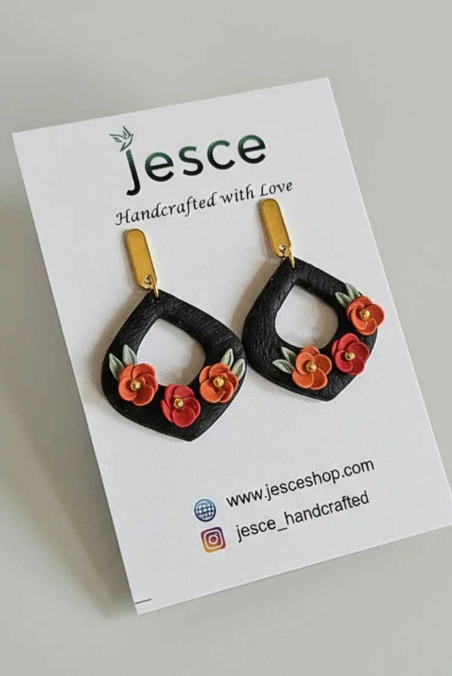 Handmade Floral Diamond Earrings - New