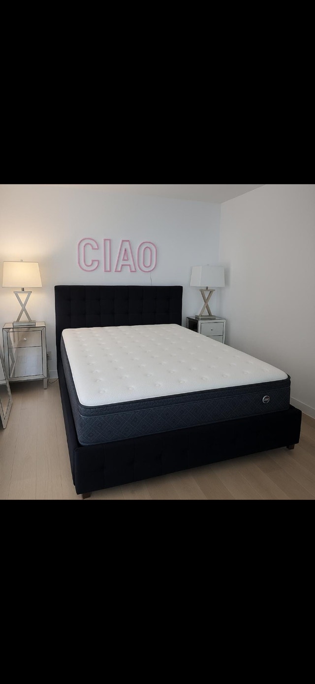 Queen Black Velvet Bed w/ Storage & Serta Mattress