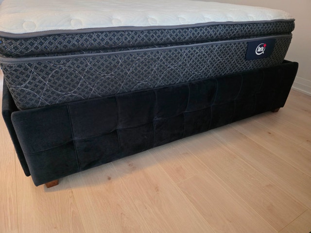 Queen Black Velvet Bed w/ Storage & Serta Mattress - photo 2