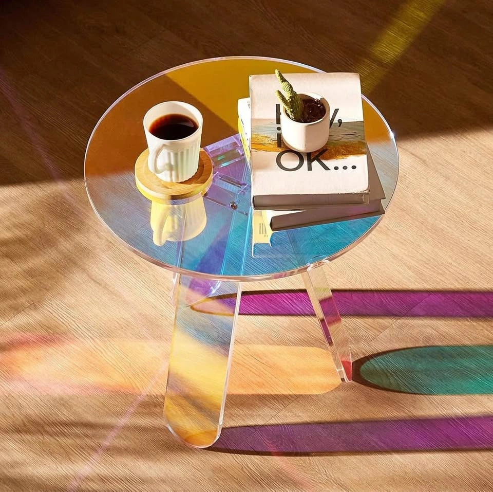 Round Iridescent Acrylic Side Table - photo 3
