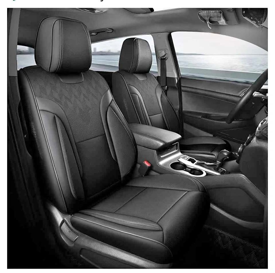 Black Car Seat Covers Full Set - Breathable Faux Leather Univers