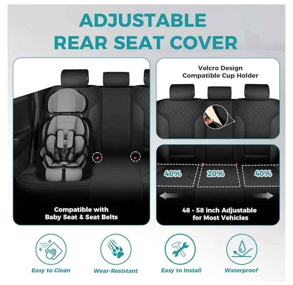 Black Car Seat Covers Full Set - Breathable Faux Leather Univers - photo 4